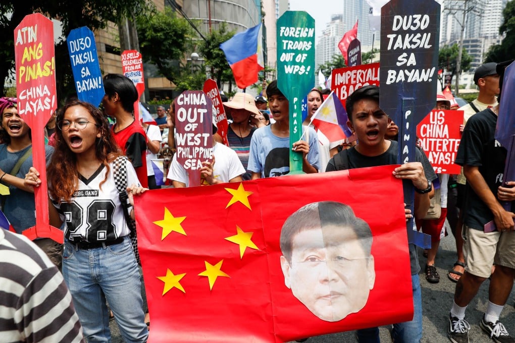 A protest outside the Chinese consulate in Manila last month. Photo: EPA-EFE