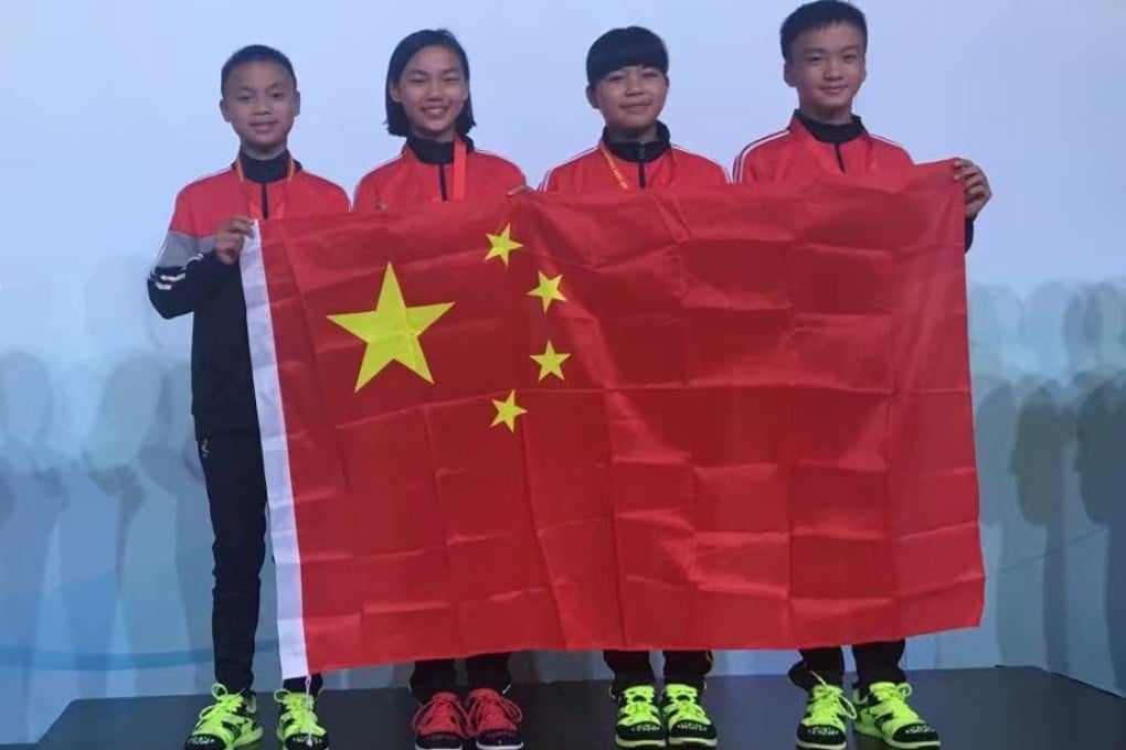 Cen Xiaolin (right) and other pupils from Qixing Primary School at a skipping championship in 2017. Photo: Lai Xuanzhi