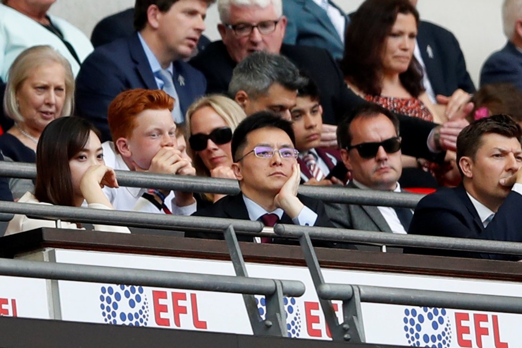 Aston Villa owner Tony Xia watches the club at Wembley in the 2018 Championship play-off final. Photo: Reuters