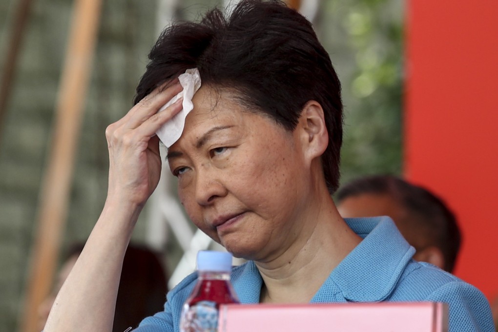 Chief Executive Carrie Lam on Sunday at the closing ceremony for a youth military summer camp at San Wai Barracks. Photo: Nora Tam