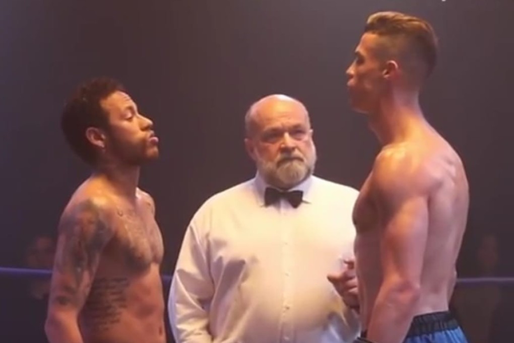Neymar and Ronaldo square up in the boxing ring in the bizarre ad. Photo: Instagram