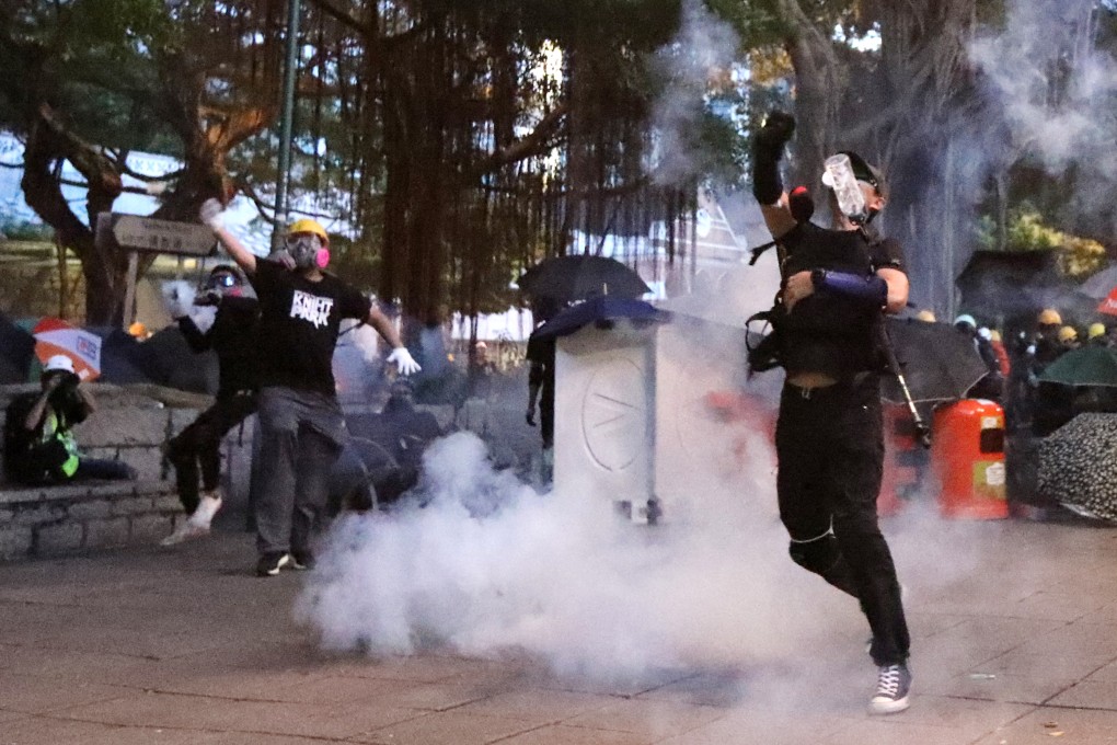 Tear gas is deployed against anti-government protesters in Hong Kong on the weekend. A Taiwan politician has been accused of breaching the self-ruled island’s national security laws by calling for donations of supplies for the demonstrators. Photo: Felix Wong