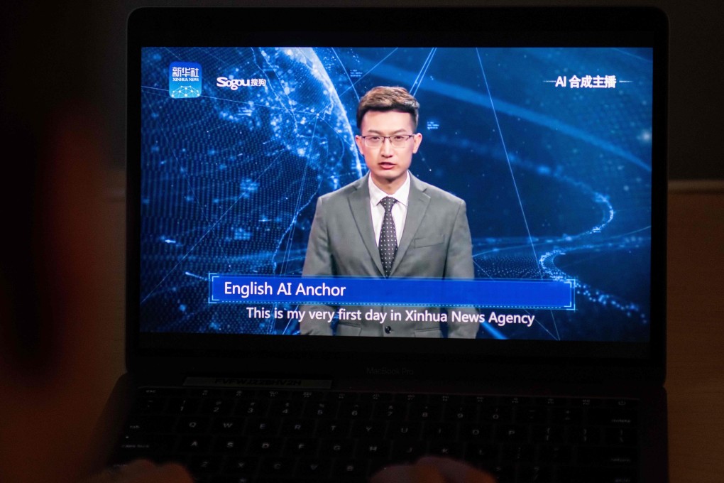 This photo illustration shows a man watching an artificial intelligence (AI) news anchor from a state-controlled news broadcaster, on his computer in Beijing on November 9, 2018. Photo: AFP