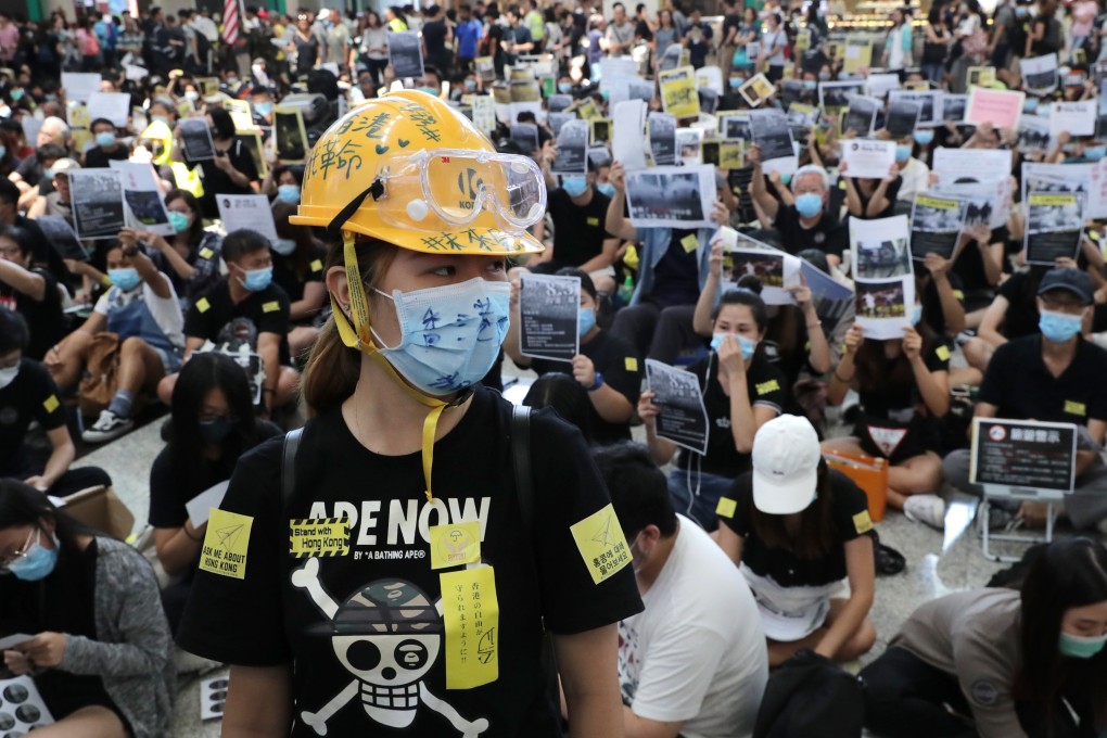 Extradition bill protesters staged the second sit-in protest at the Hong Kong International Airport on Friday. Photo: Edmond So