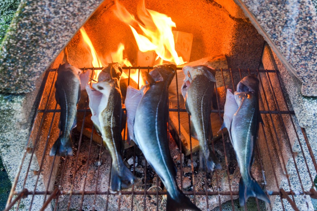 Cod and saithe grill on a fire in Norway. Fish is a mainstay of the Nordic diet. Photo: Alamy