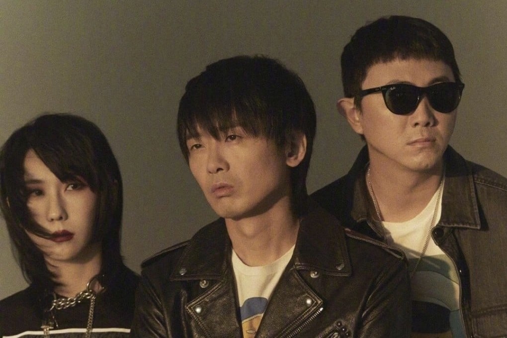 Members of Chinese indie band: lead singer Peng Lei (centre) with Kelsey Zhao Meng (bass player, left) and keyboard player Pang Kuan