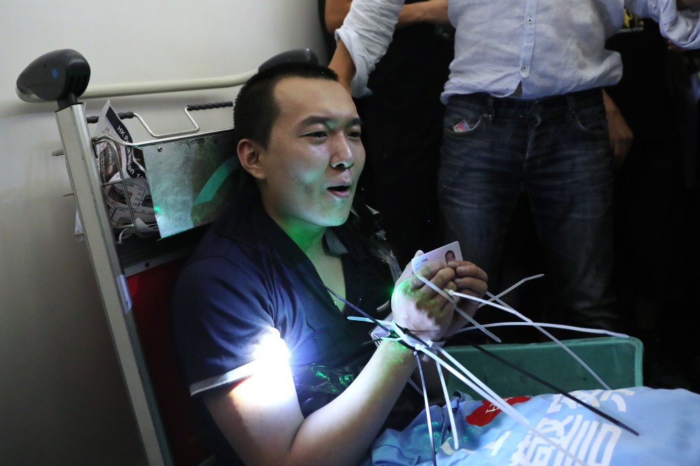 Global Times reporter Fu Guohao was tied up by protesters at Hong Kong airport. Photo: Sam Tsang