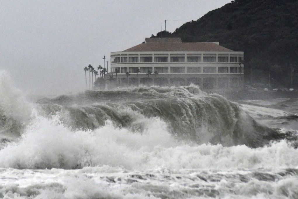 High waves sweep a beach in Miyazaki, southwestern Japan. Photo: Kyodo