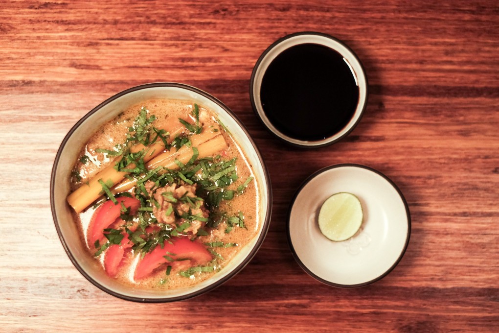 Soto tangkar, a hearty beef stew served at Nusantara, in Bali, Indonesia.