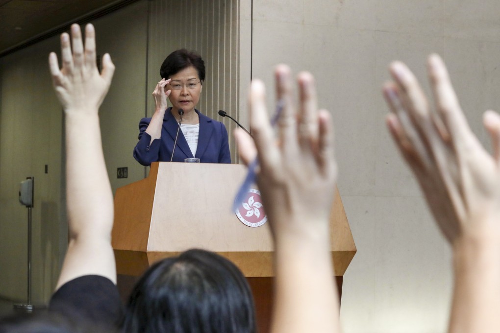 Chief Executive Carrie Lam speaks during a media briefing before an Executive Council meeting in Tamar on August 13. Hongkongers would benefit from a channel to express their views directly to the government and lawmakers. Photo: Nora Tam