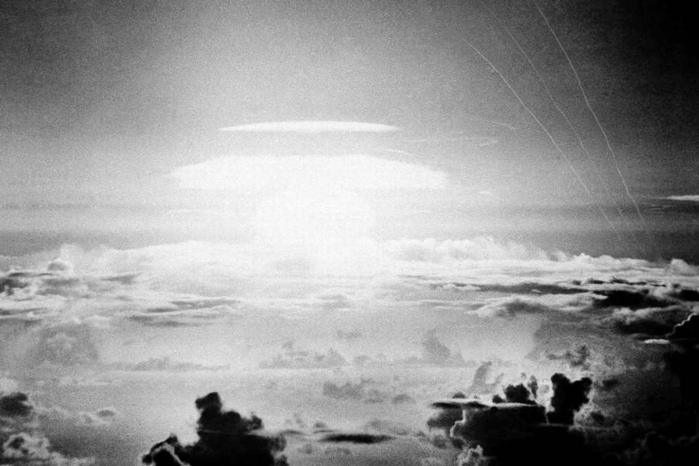 A fireball from a hydrogen bomb lights the sky moments after detonation over Bikini Atoll in 1956. Photo: AP