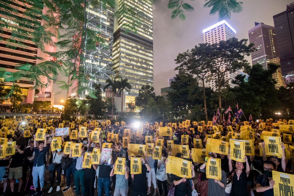 Demonstrators attend a rally at Chater Garden in Hong Kong on August 16. Photo: Bloomberg