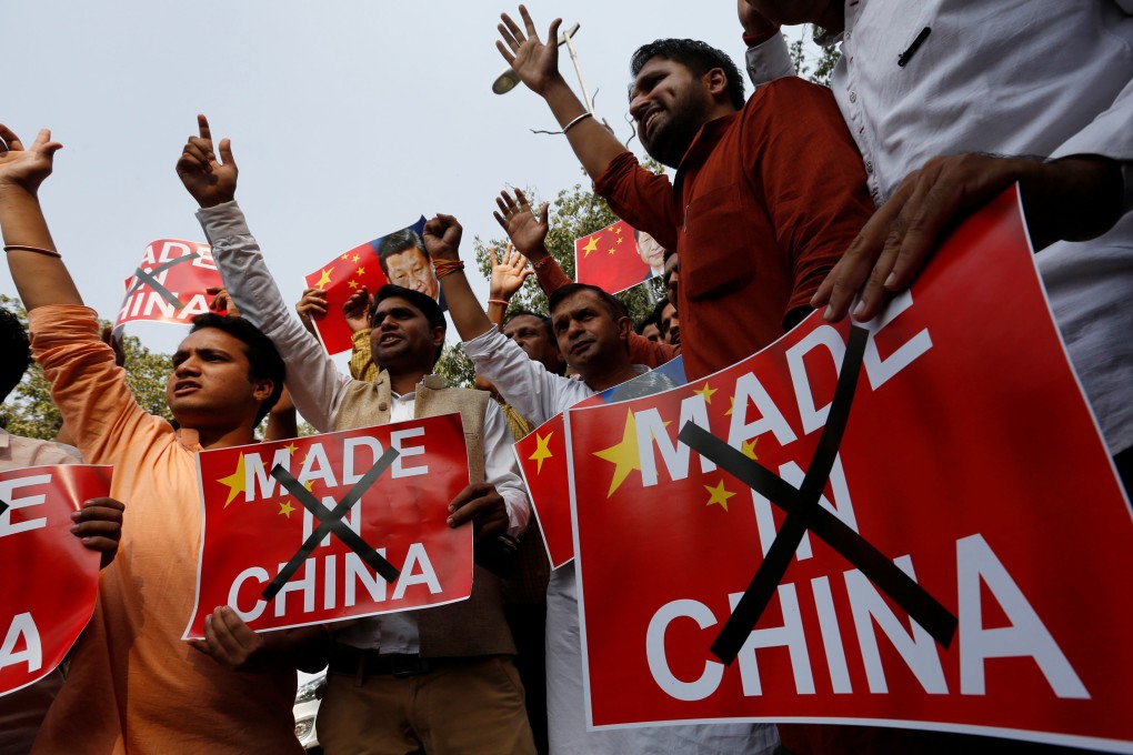 Demonstrators shout slogans at a protest in Delhi by Hindu nationalists during a 2016 call for a boycott of Chinese products. Photo: Reuters