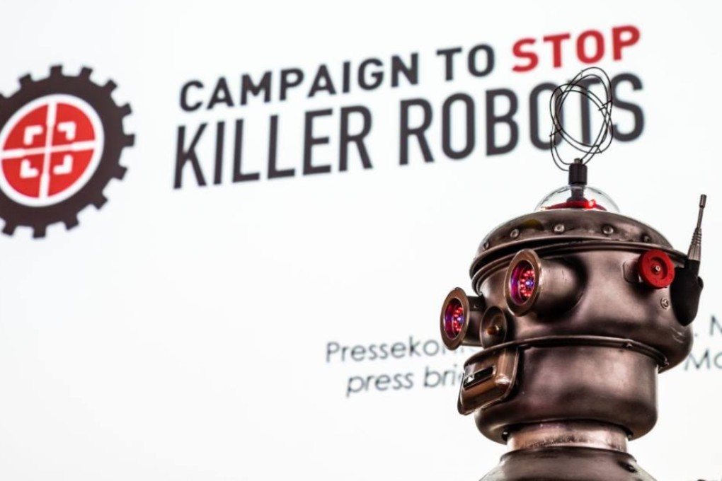 An image of a ‘killer robot’ on display at a press briefing of the Campaign to Stop Killer Robots. Photo: Facebook | Campaign to Stop Killer Robots
