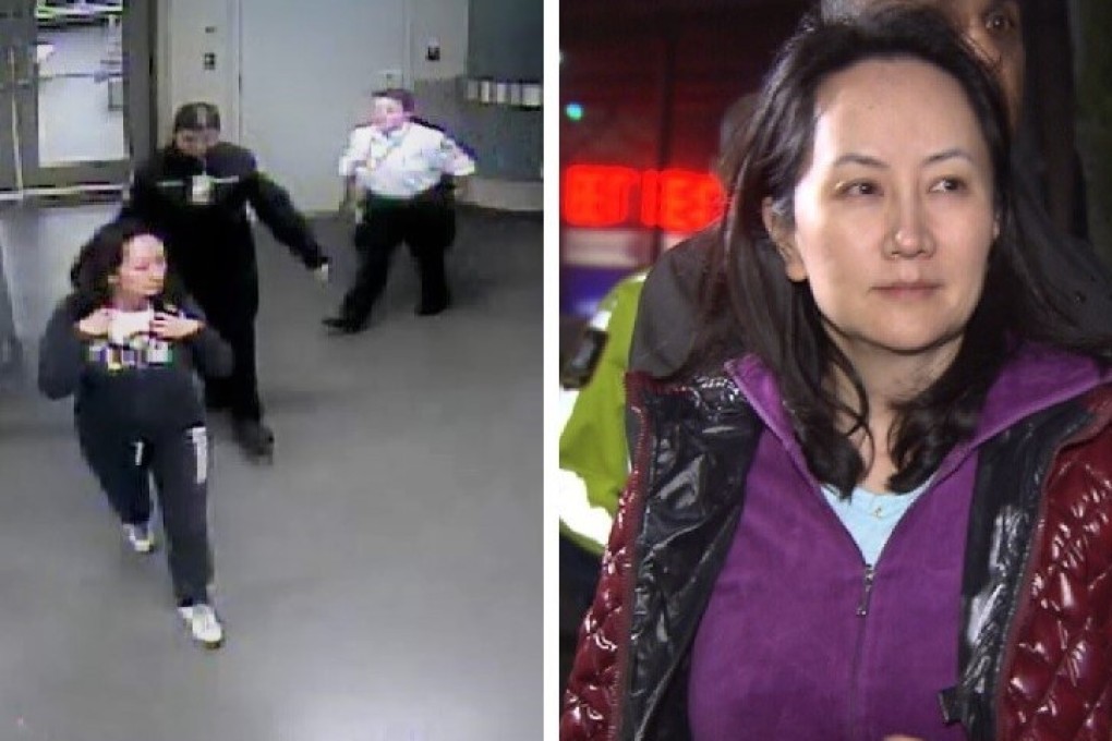 Huawei executive Meng Wanzhou is seen in a security video (left) on December 1 at the Vancouver airport, and outside the British Columbia Supreme Court on December 11 after being freed on bail. Photos: BC Supreme Court / CTV