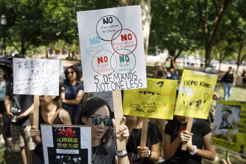 Demonstrators in Lafayette Square in front of the White House in Washington on August 18 show solidarity with the “Stand With Hong Kong, Power to the People Rally” in Hong Kong. Photo: AP