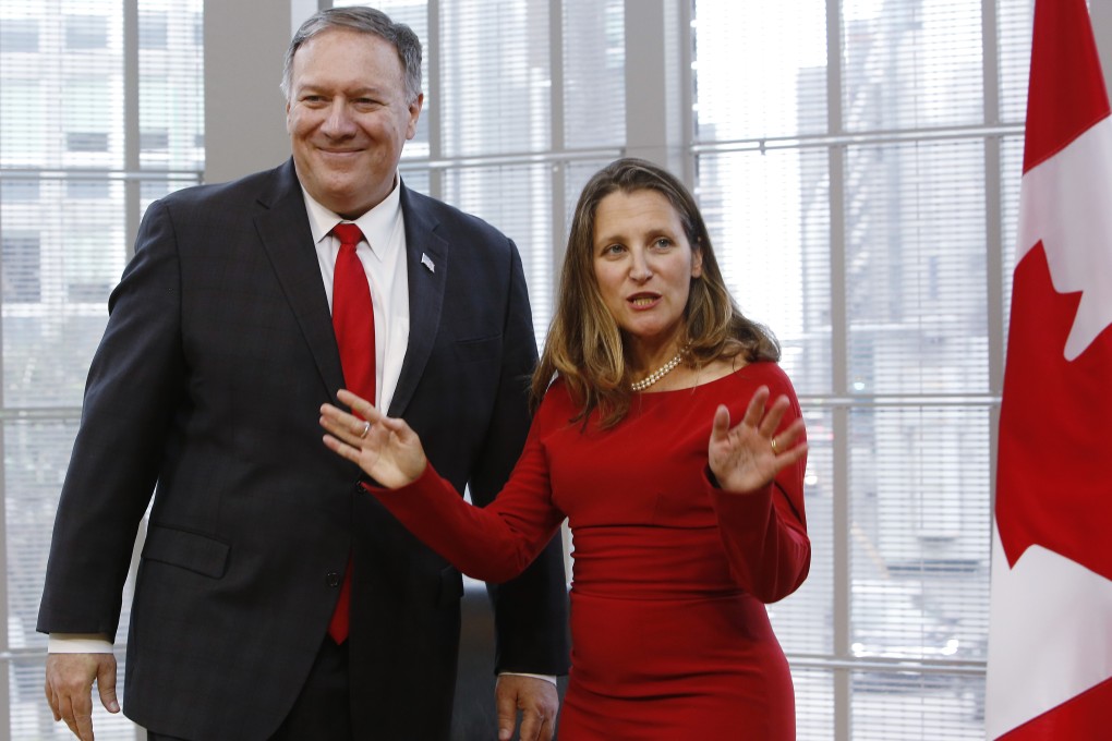 Mike Pompeo, US Secretary of State Mike Pompeo and Canadian Foreign Minister Chrystia Freeland in Ottawa on Thursday. Photo: Bloomberg