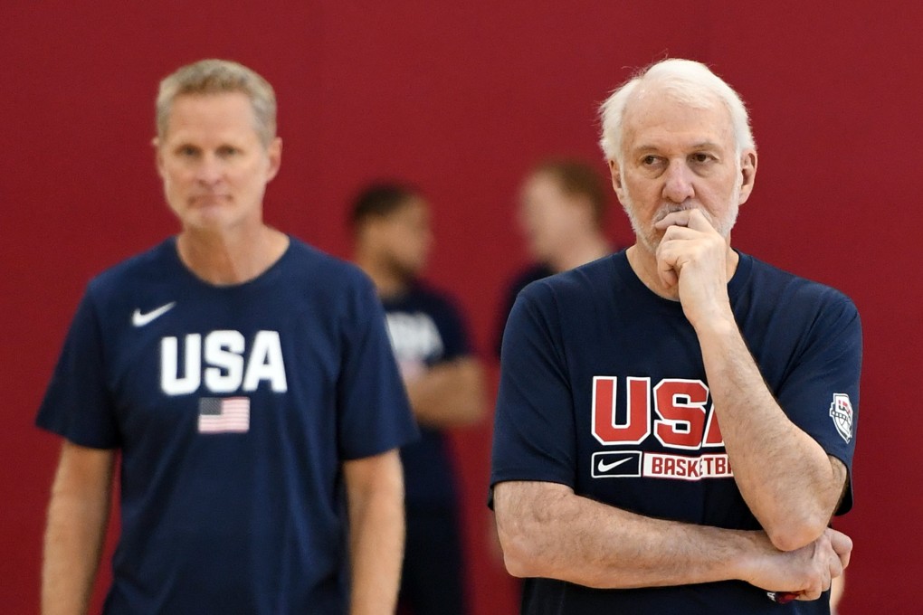 Assistant coach Steve Kerr (left) and head coach Gregg Popovich are preparing to bring Team USA to China for the Basketball Wolrd Cup. Photo: AFP