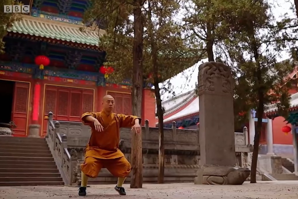 A monk trains on the grounds of the Shaolin Temple in the BBC’s ‘Sacred Wonders’ documentary. Photo: YouTube/BBC