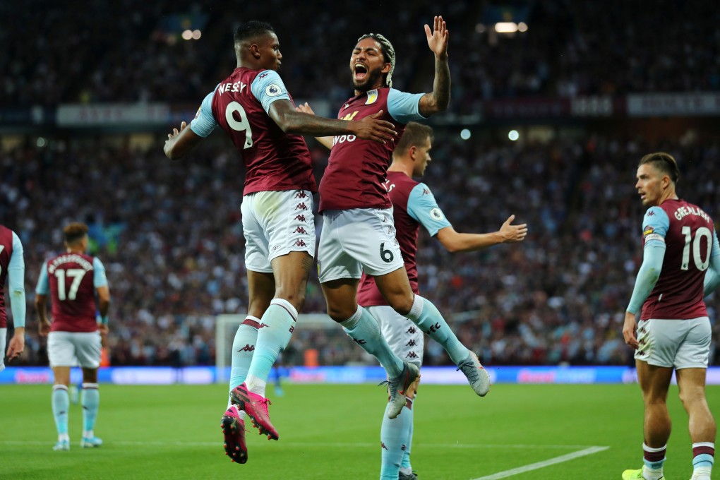 Aston Villa’s Wesley celebrates scoring their first goal with Douglas Luiz. Photo: Reuters