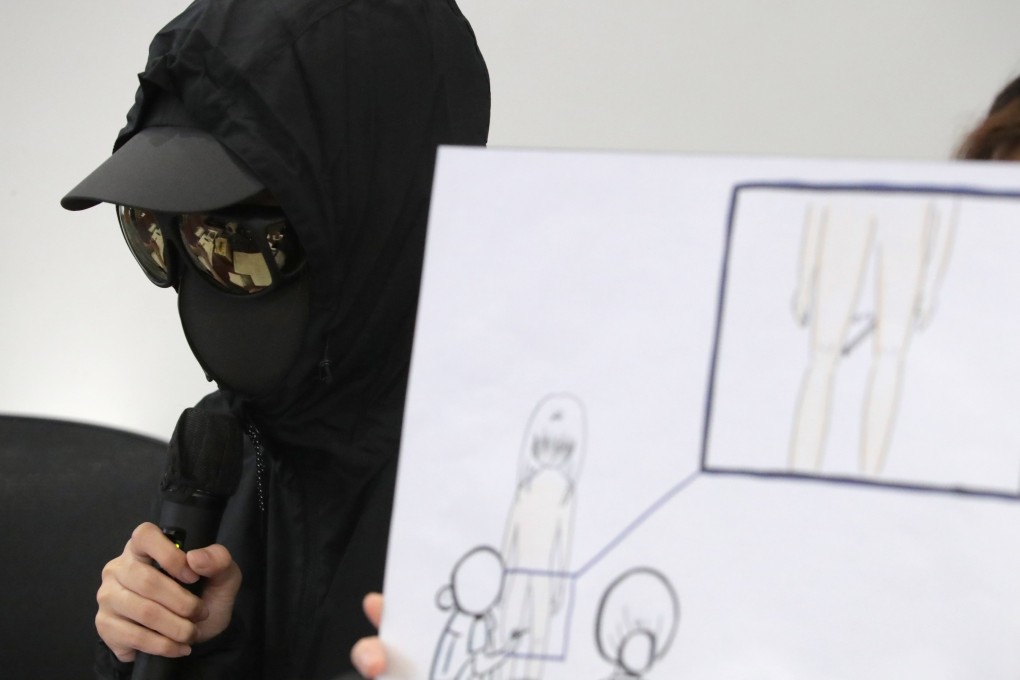 A woman who would only identify herself as Ms Lui speaks to the press on Friday at the Legislative Council building. Photo: Edmond So