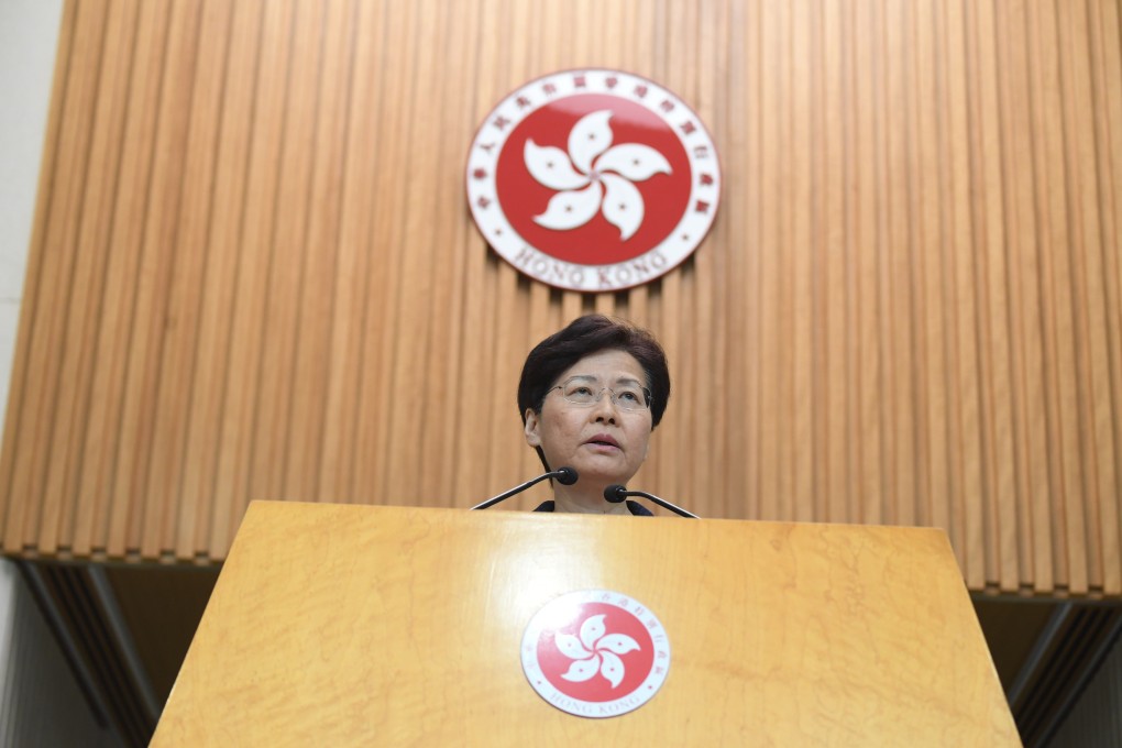 Chief Executive Carrie Lam speaks at a press conference in Hong Kong on August 20. Photo: AFP