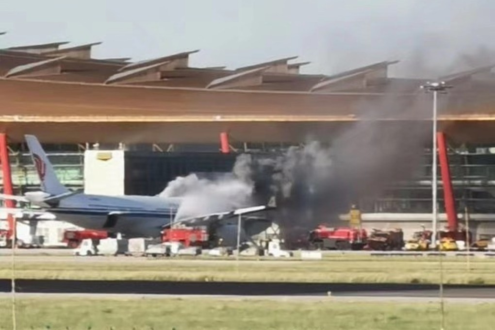 The smoke was coming from the cargo compartment of the Airbus 330, according to a statement from the airport. Photo: Weibo