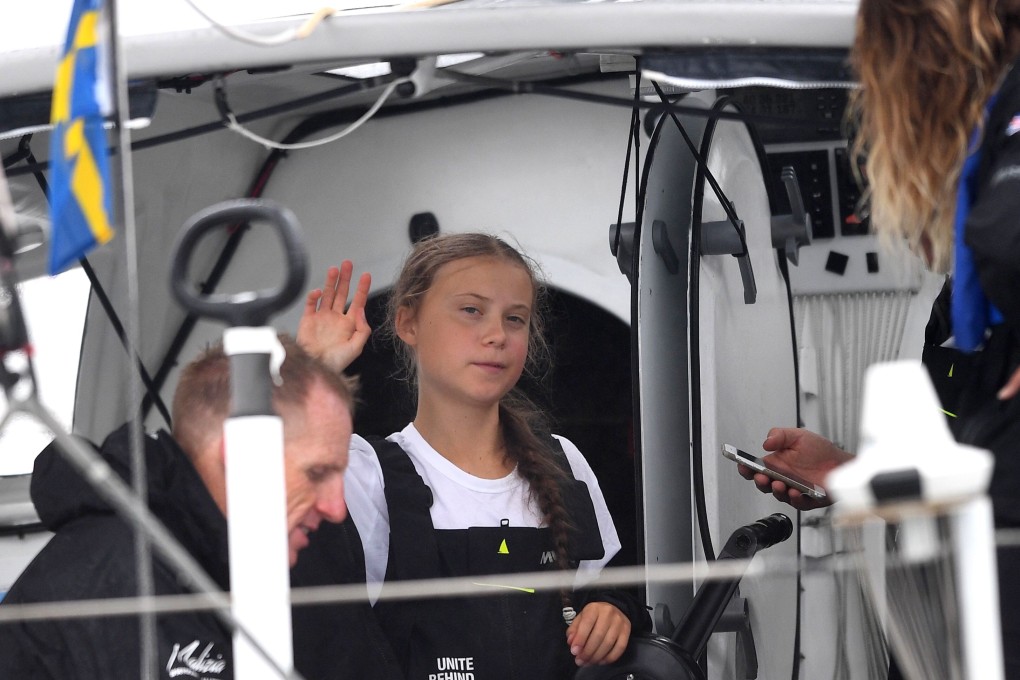 Swedish climate activist Greta Thunberg, 16, arrives in the US after a 15-day journey crossing the Atlantic in the Malizia II, a zero-carbon yacht. Photo: AFP