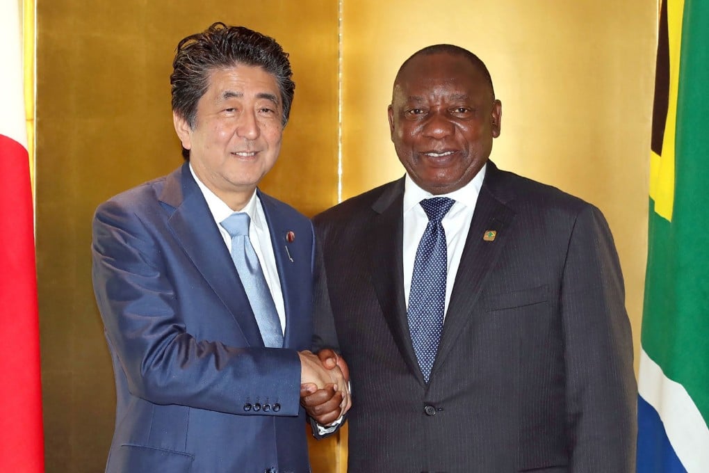 Japanese PM Shinzo Abe with South African President Cyril Ramaphosa. Photo: AFP