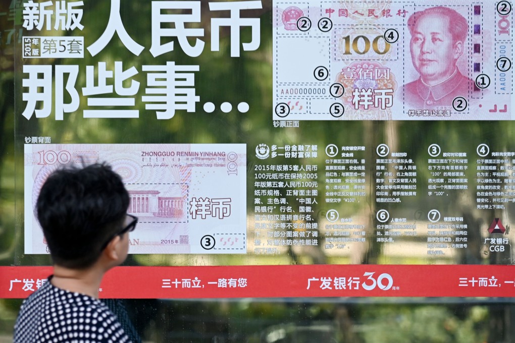 The yuan’s share in international payments dropped to 1.81 per cent in July from 1.99 per cent in June, slipping behind the Canadian dollar as the sixth most-used international transaction currency. Photo: AFP