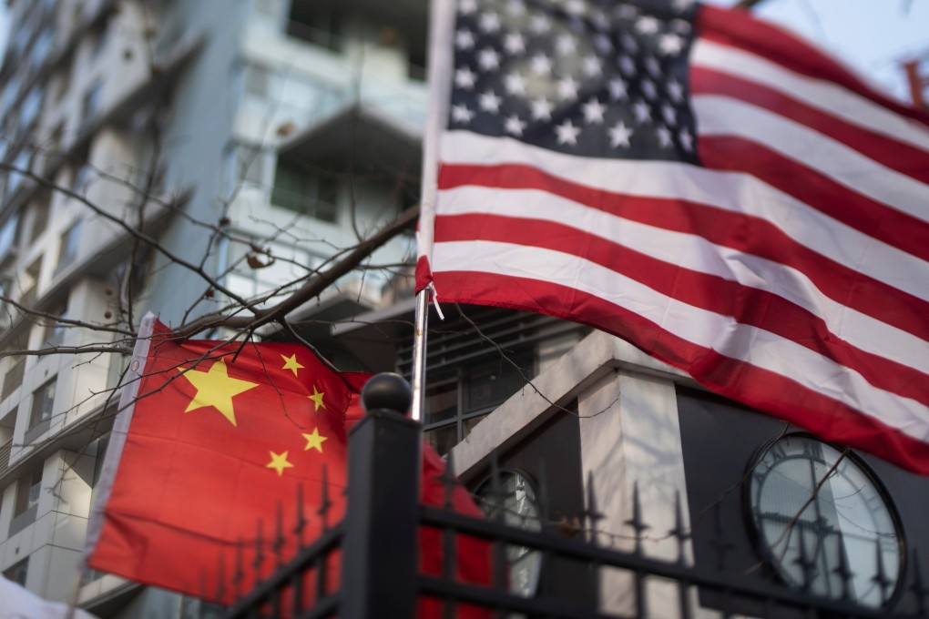 Chinese and US national flags at an international school in Beijing. US-China trade friction is hurting the outlook for American companies operating in China, according to the US-China Business Council member survey. Photo: AFP