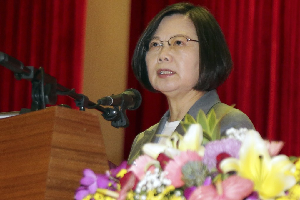 Taiwan’s President Tsai Ing-wen delivers an armed forces day speech on indigenous national defence at a ceremony in Taipei. Photo: AP