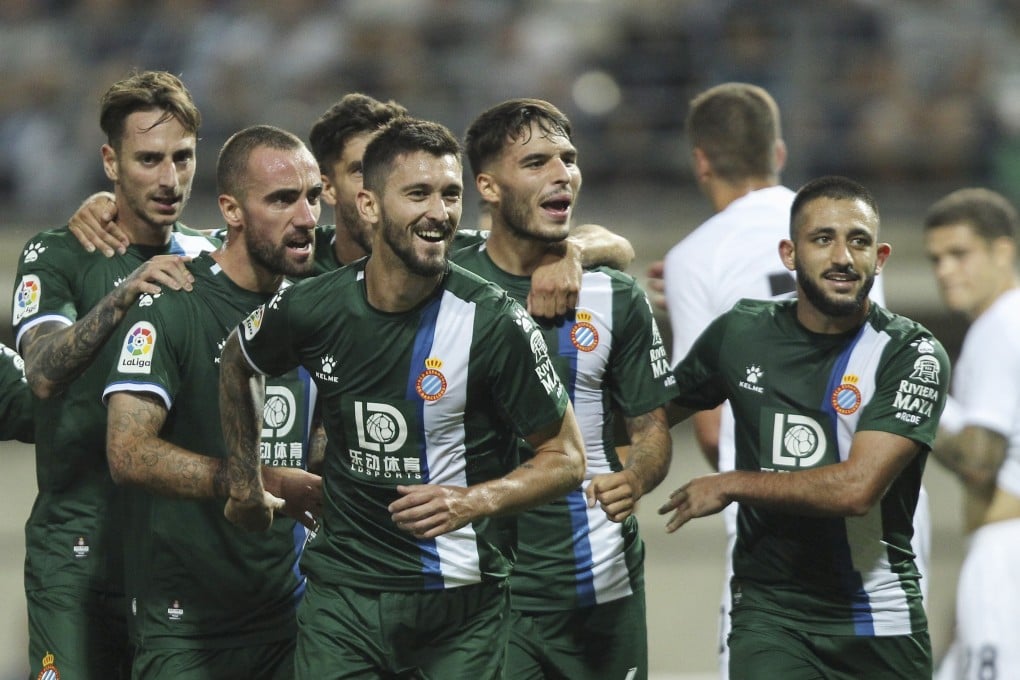 Espanyol’s Facundo Ferreyra (third from left) celebrates with teammates after scoring the opening goal in the Uefa Europa League play-off, second leg draw against Zorya Luhansk. Photo: EPA