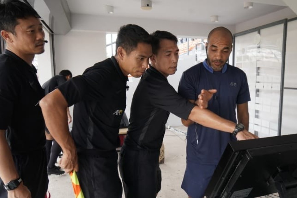 Liu Kwok-man (second from right) attends a VAR referee course. he is expected to be stood down for this weekend’s Hong Kong Premier League fixtures. Photo: Asian Football Confederation