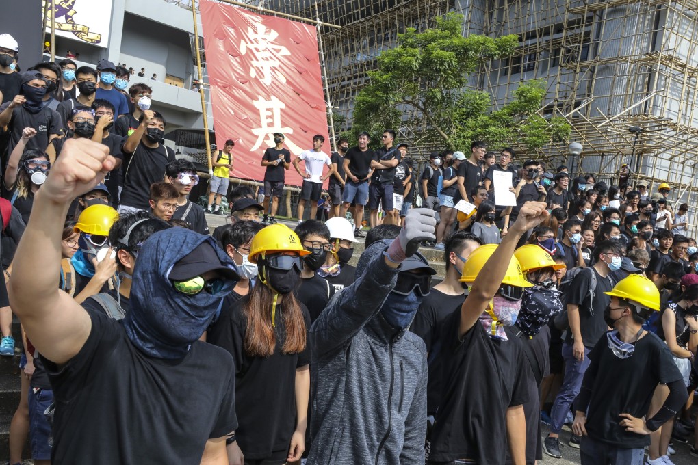 Students hold a rally at the Chinese University of Hong Kong campus in Sha Tin on Wednesday ahead of a class boycott planned for Monday. Photo: Dickson Lee