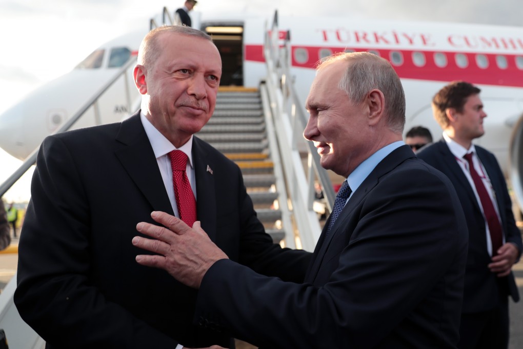 Russian President Vladimir Putin (right) with his Turkish counterpart, Recep Tayyip Erdogan, in Moscow. Photo: AFP