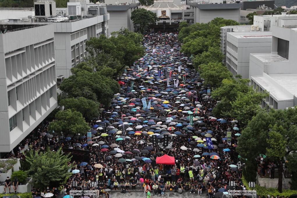 Protesters fill the University Mall in Sha Tin. Photo: Sam Tsang