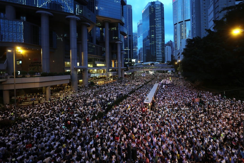 Protesters marched from Causeway Bay to the Government Headquarters in Admiralty to protest a proposed extradition bill on June 9. Photo: Sam Tsang