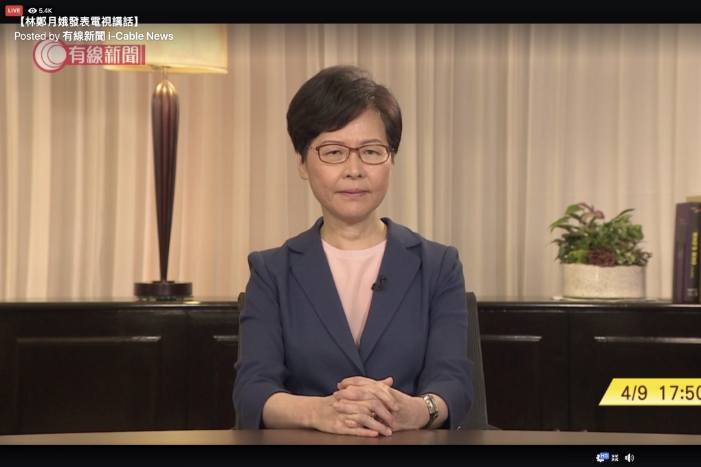 Carrie Lam speaks to Hongkongers on Wednesday evening. Photo: Handout