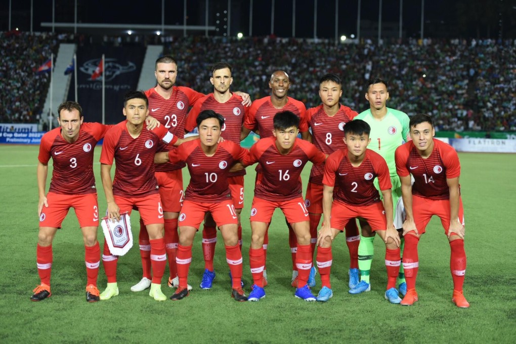 Hong Kong pose for a photo before their game against Cambodia. Photos: HKFA