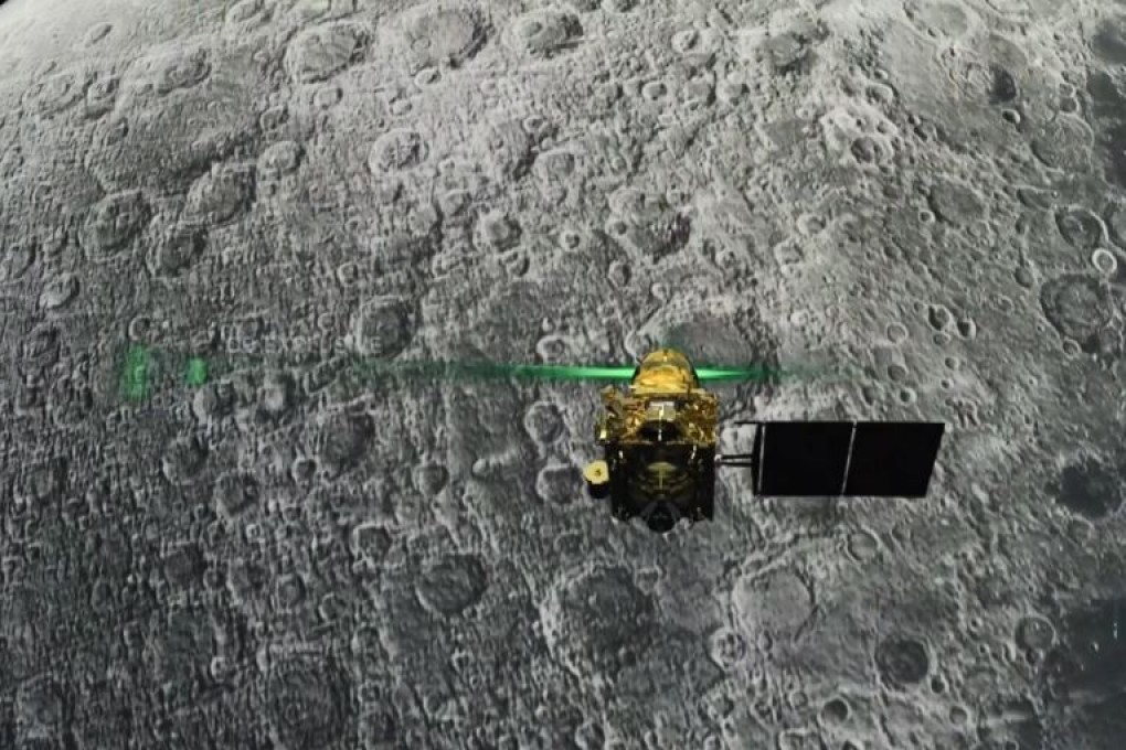 A screen grab from a live webcast by the Indian Space Research Organisation on Friday shows the Vikram lander before the moon landing attempt. Photo: ISRO via AFP