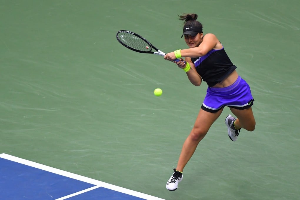 Bianca Andreescu of hits a return against Serena Williams during the women's singles finals match at the 2019 US Open in New York on Saturday. Photo: AFP