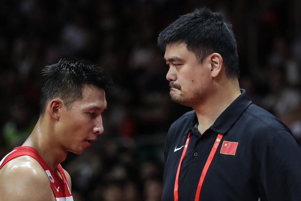 Yao Ming, chairman of the Chinese Basketball Association, pictured with star player Yi Jianlian after their loss to Nigeria at the 2019 Fiba World Cup. Photo: Xinhua