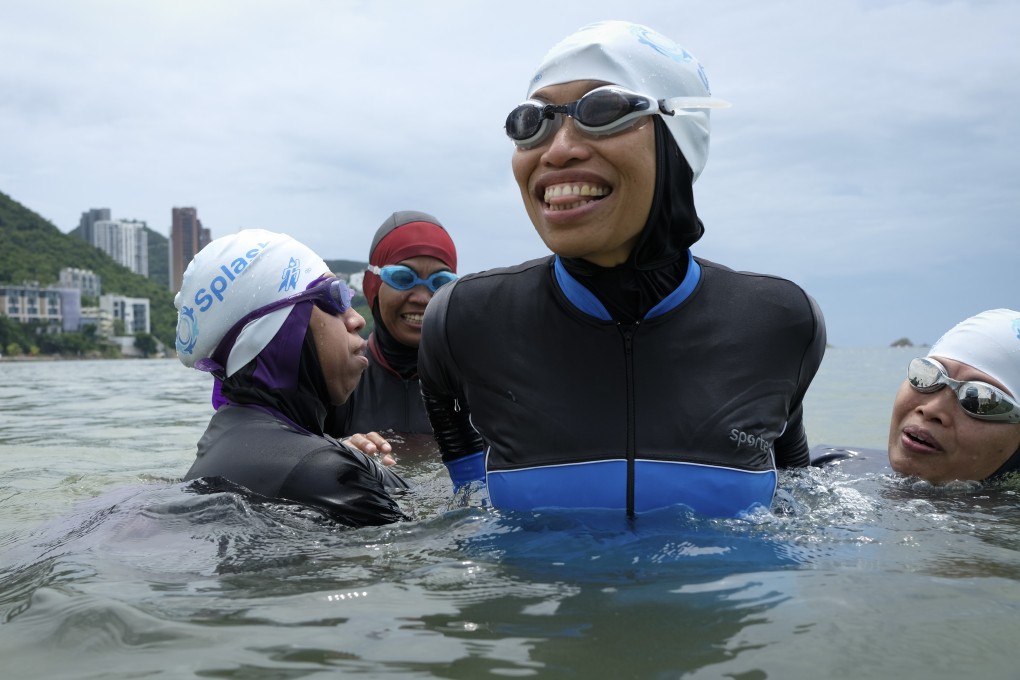 Shanty Amir, Nuryani, Rusmiyati Sunarto and Sartini at a swimming session organised by Hong Kong’s Splash Foundation, in Repulse Bay. Photo: James Wendlinger