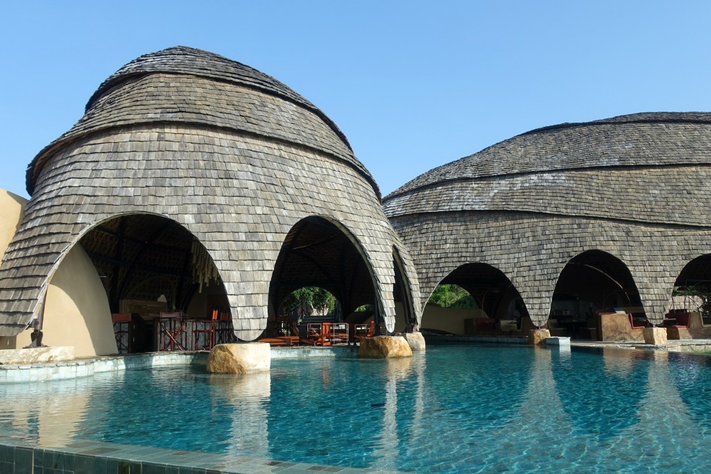 The spaceship-like public spaces of Wild Coast Tented Lodge, which is perched on the edge of Sri Lanka’s Yala National Park overlooking the Indian Ocean. Photo: Dilmah Tea Company