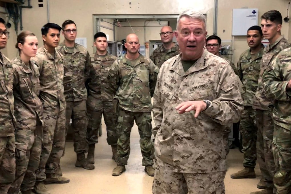 Marine General Kenneth McKenzie, head of US Central Command, speaks to troops while visiting Forward Operating Base Fenty in Jalalabad, Afghanistan, on Monday. Photo: Reuters