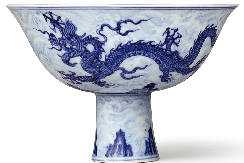 Among the items to be auctioned at Sotheby’s Hong Kong’s October sales is a dragon stem bowl from the Xuande period (1426-35) of the Ming dynasty.