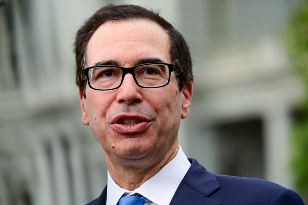 US Treasury Secretary Steve Mnuchin speaks to reporters outside the White House on Monday. Photo: Reuters