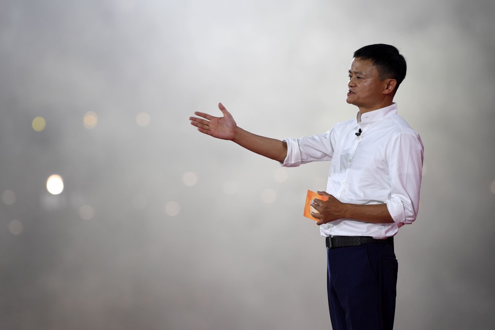 Jack Ma, who officially stepped down as group chairman of Alibaba on Tuesday, gives a speech at a function to mark the 20th anniversary of the company he founded. Photo: Xinhua