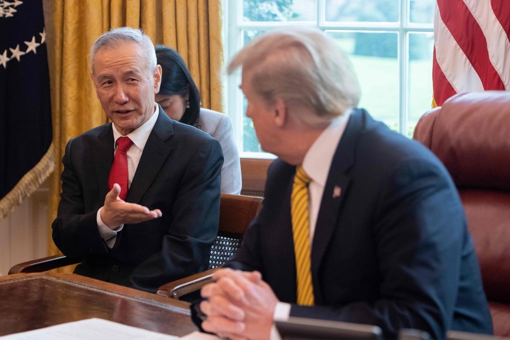 Donald Trump said he had delayed the tariff rise at the request of China’s Vice-Premier Liu He, pictured with him during previous White House talks in April. Photo: AFP